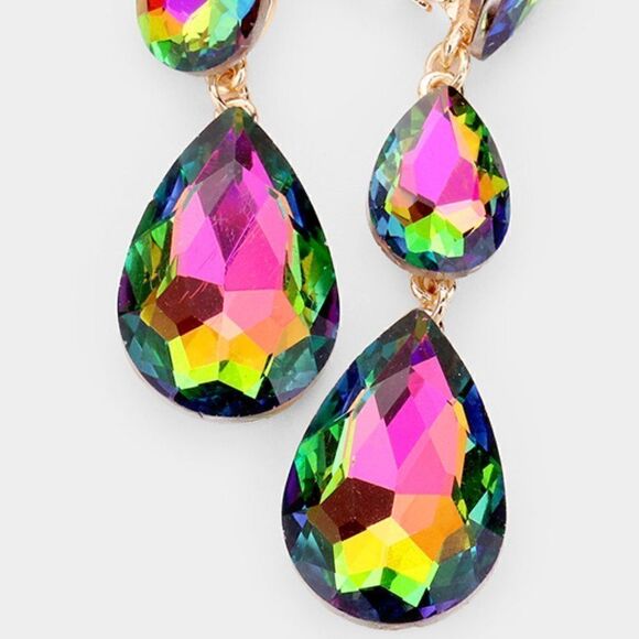Oil Spill Triple Crystal Clip-On Earrings - Picture 3 of 4